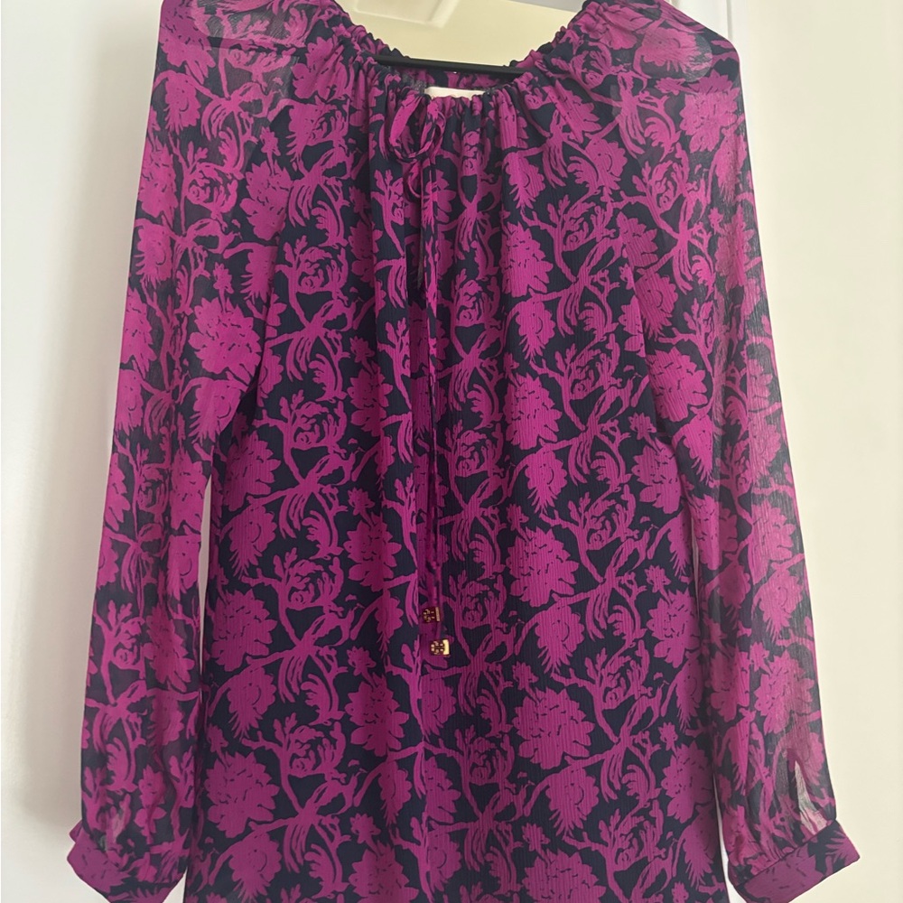 Tory Burch Purple and Black Floral Blouse